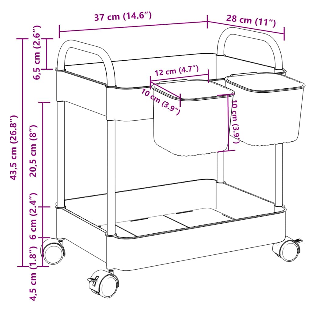 Storage Trolley 2-Tier Transparent 37x28x43.5 cm Acrylic