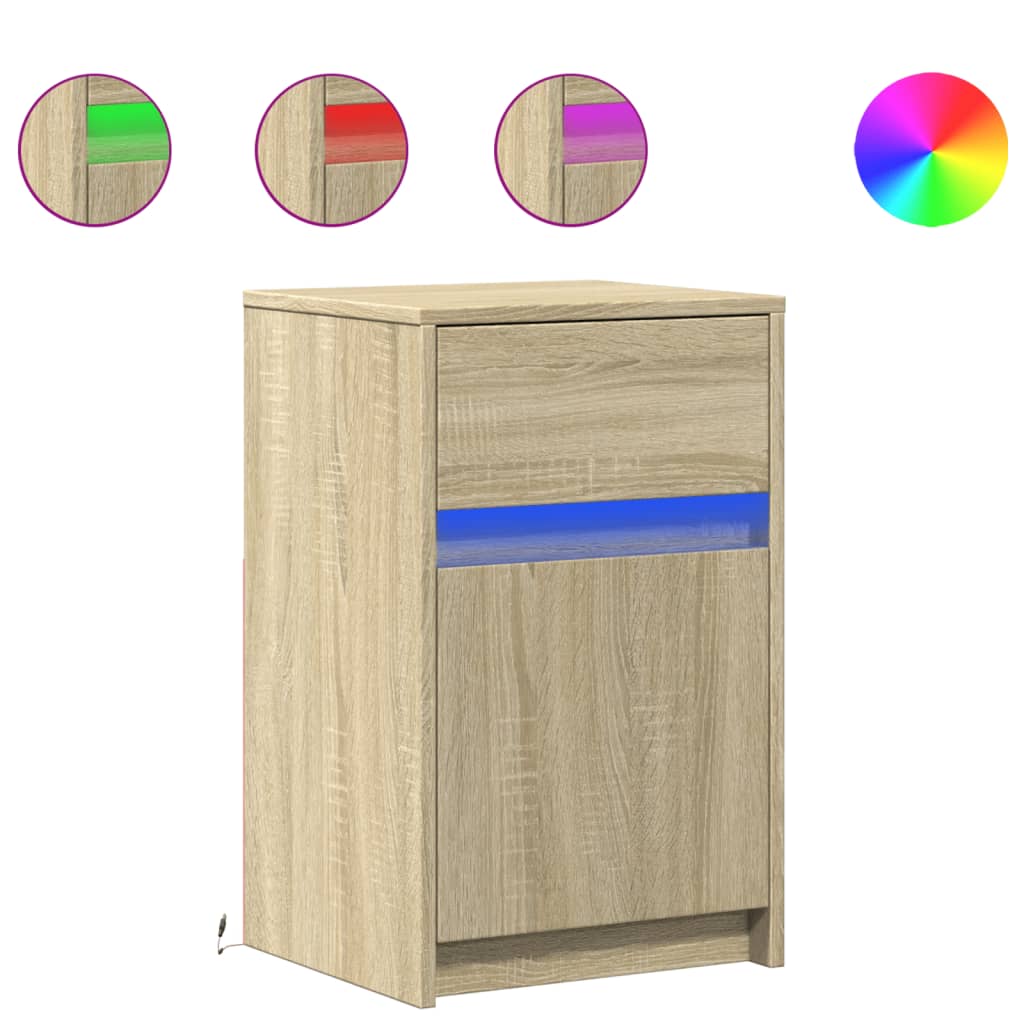 Bedside Cabinets with LED Lights 2 pcs Sonoma Oak Engineered Wood