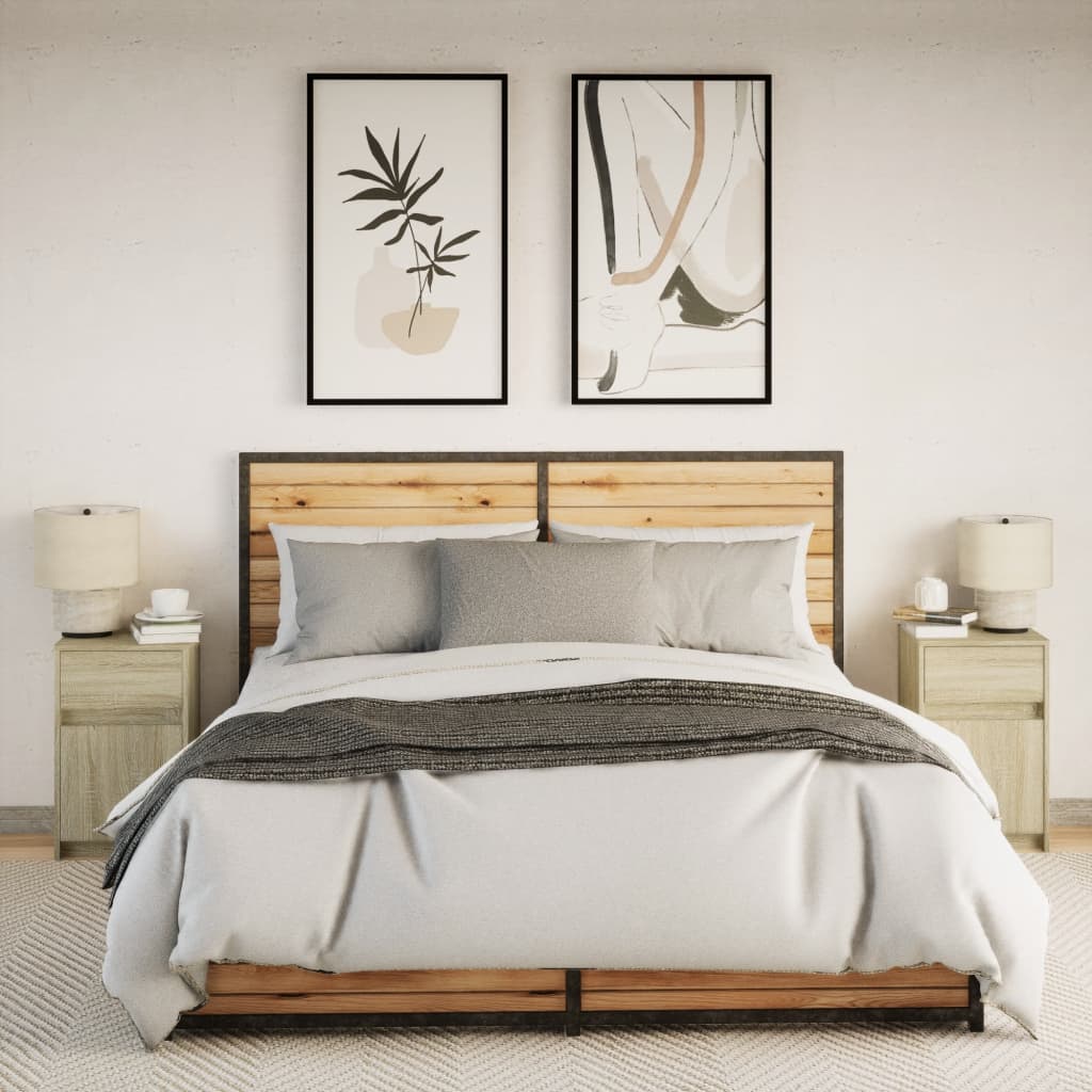 Bedside Cabinets with LED Lights 2 pcs Sonoma Oak Engineered Wood