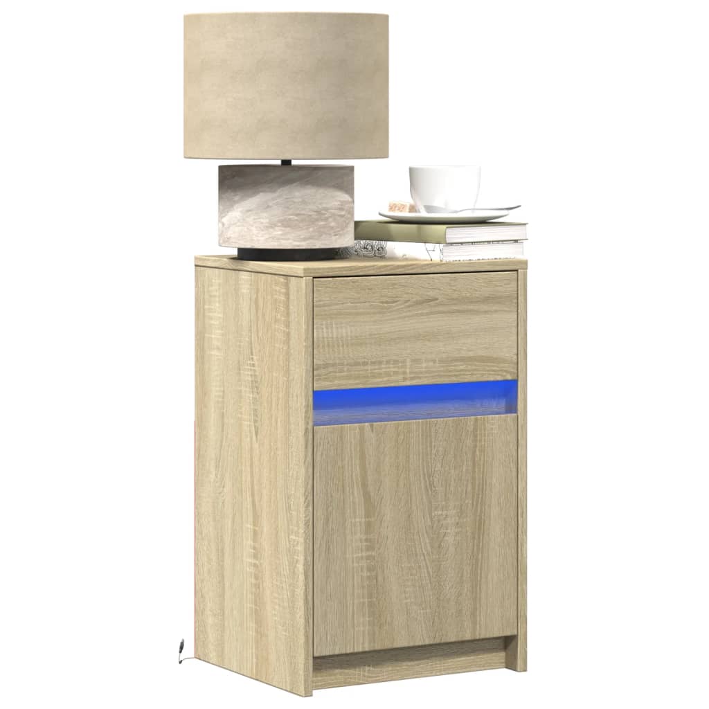 Bedside Cabinets with LED Lights 2 pcs Sonoma Oak Engineered Wood