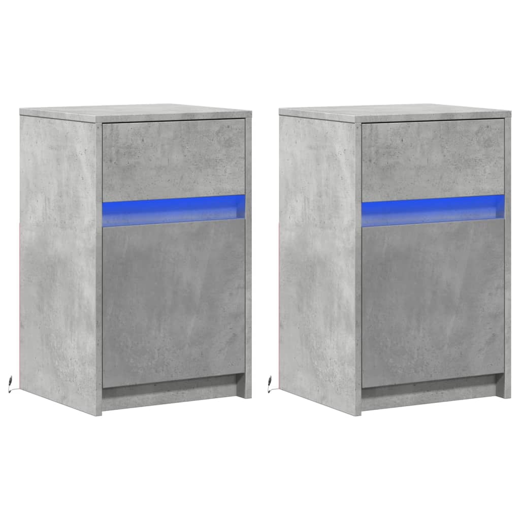 Bedside Cabinets with LED Lights 2 pcs Concrete Grey Engineered Wood