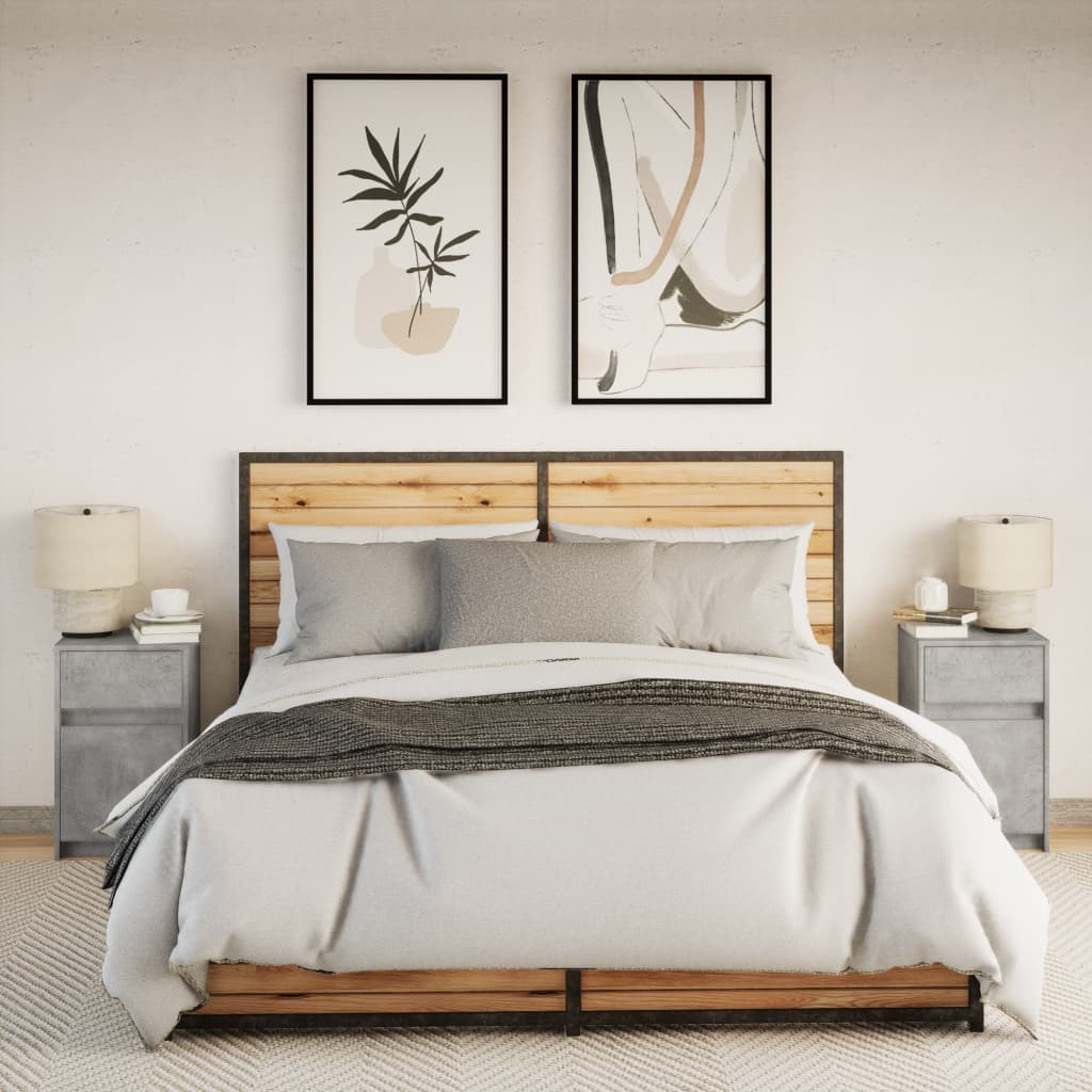 Bedside Cabinets with LED Lights 2 pcs Concrete Grey Engineered Wood