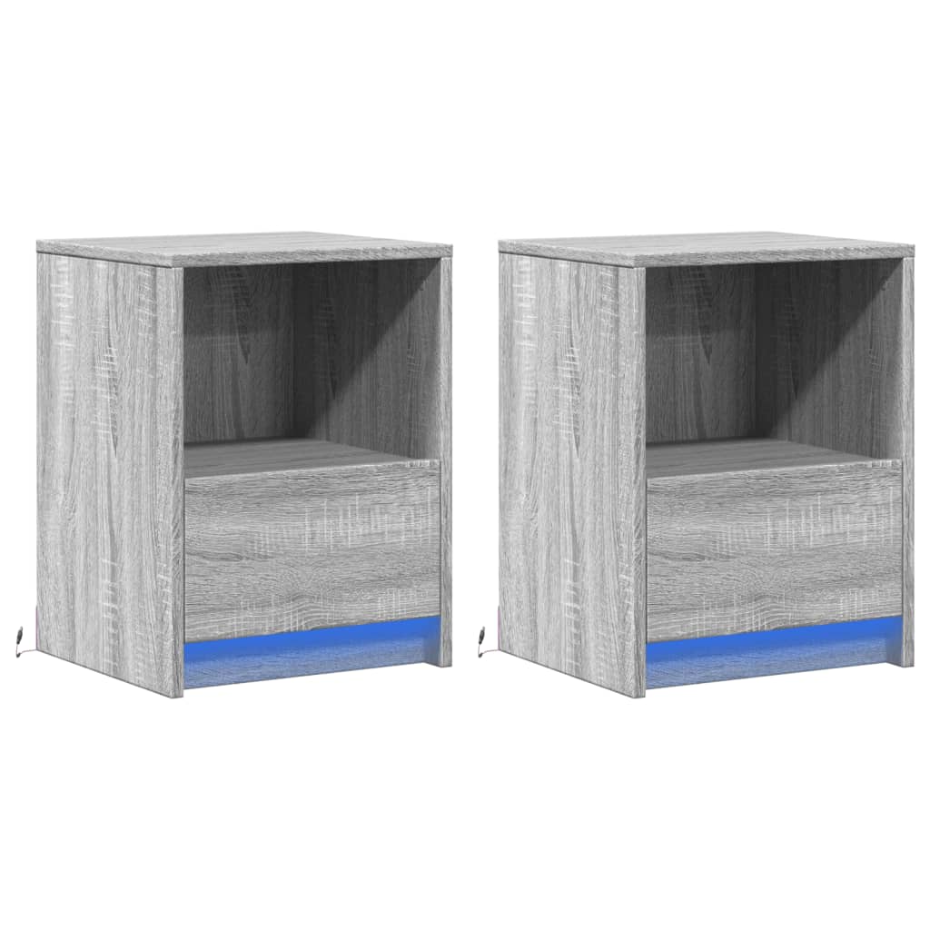 Bedside Cabinets with LED Lights 2 pcs Grey Sonoma Engineered Wood