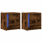 Bedside Cabinets with LED Lights 2 pcs Smoked Oak Engineered Wood