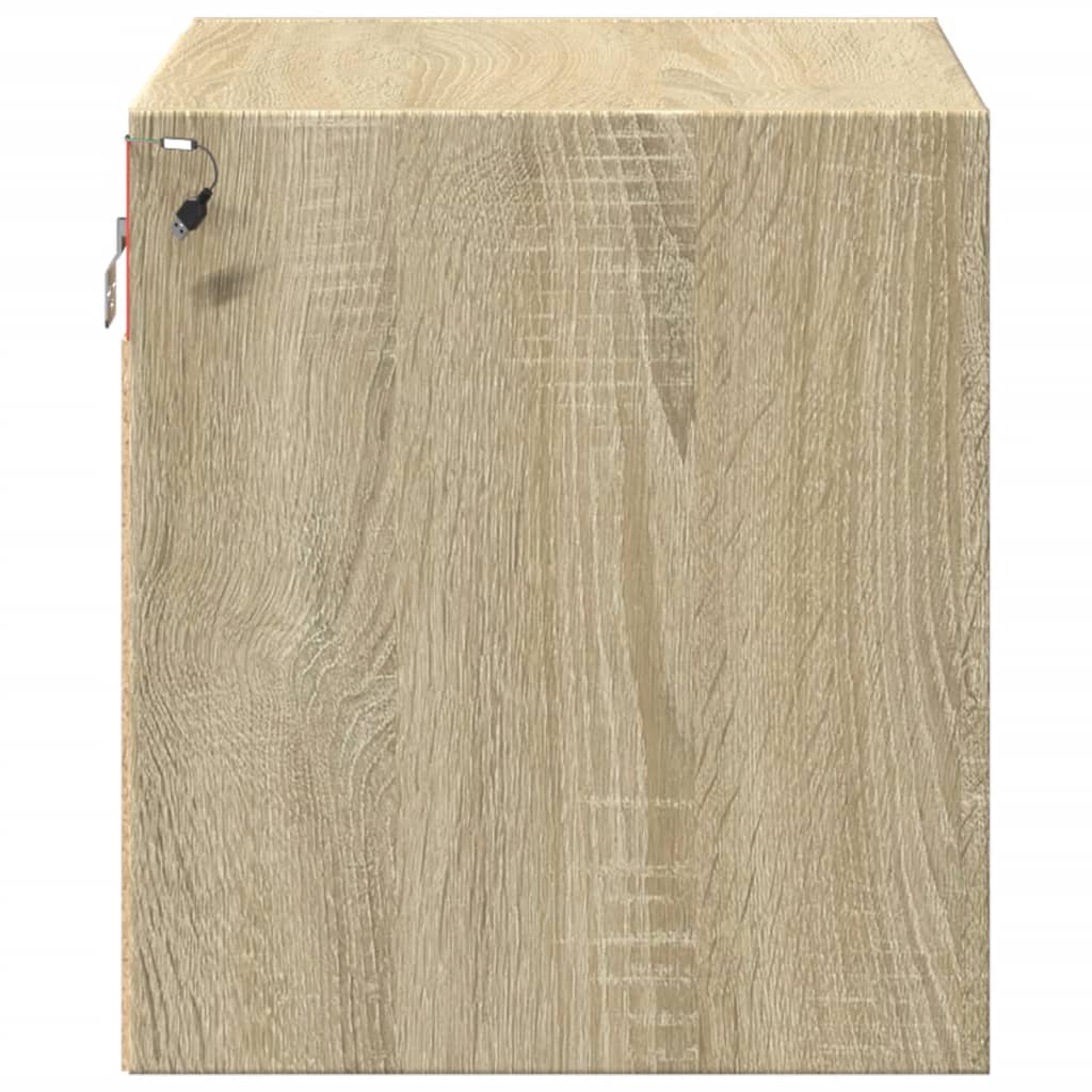 Wall-mounted Bedside Cabinet with LED Lights Sonoma Oak
