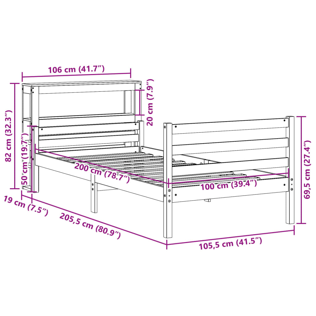 Bed Frame with Headboard without Mattress 100x200 cm