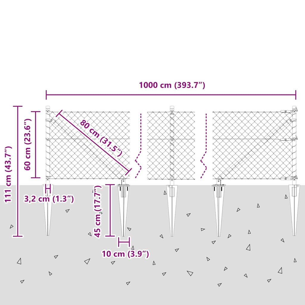 Fence Post Silver 10 x 0.6 m (40 x 40 mm mesh) Steel
