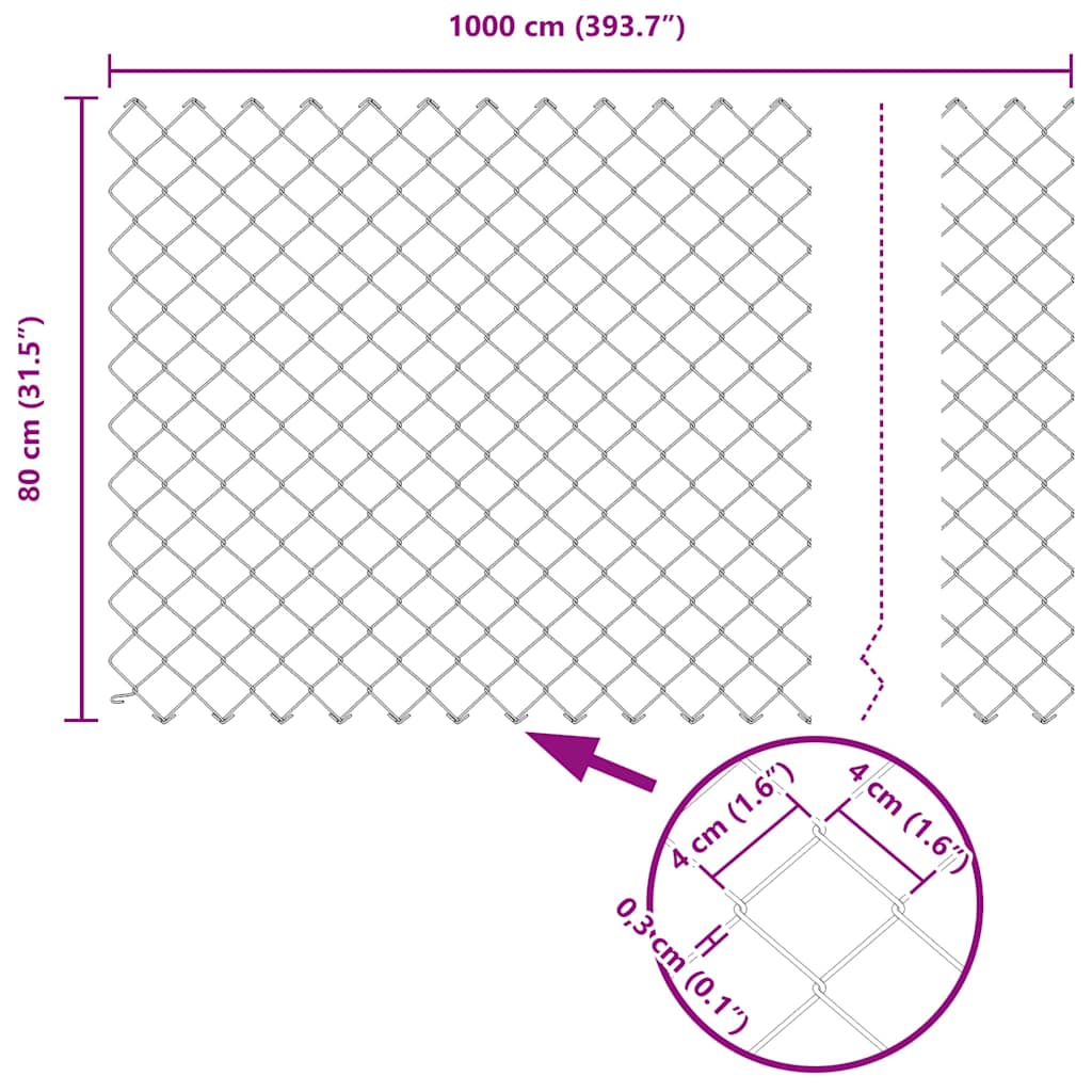Fence Post Silver 10 x 0.8 m (40 x 40 mm mesh) Steel