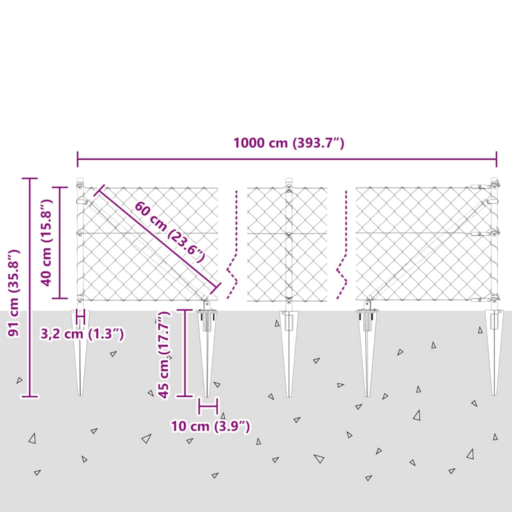Fence Post Silver 10 x 0.4 m (60 x 60 mm mesh) Steel