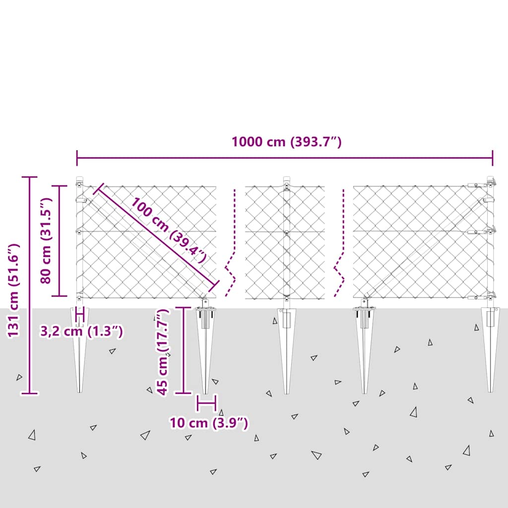 Fence Post Silver 10 x 0.8 m (60 x 60 mm mesh) Steel