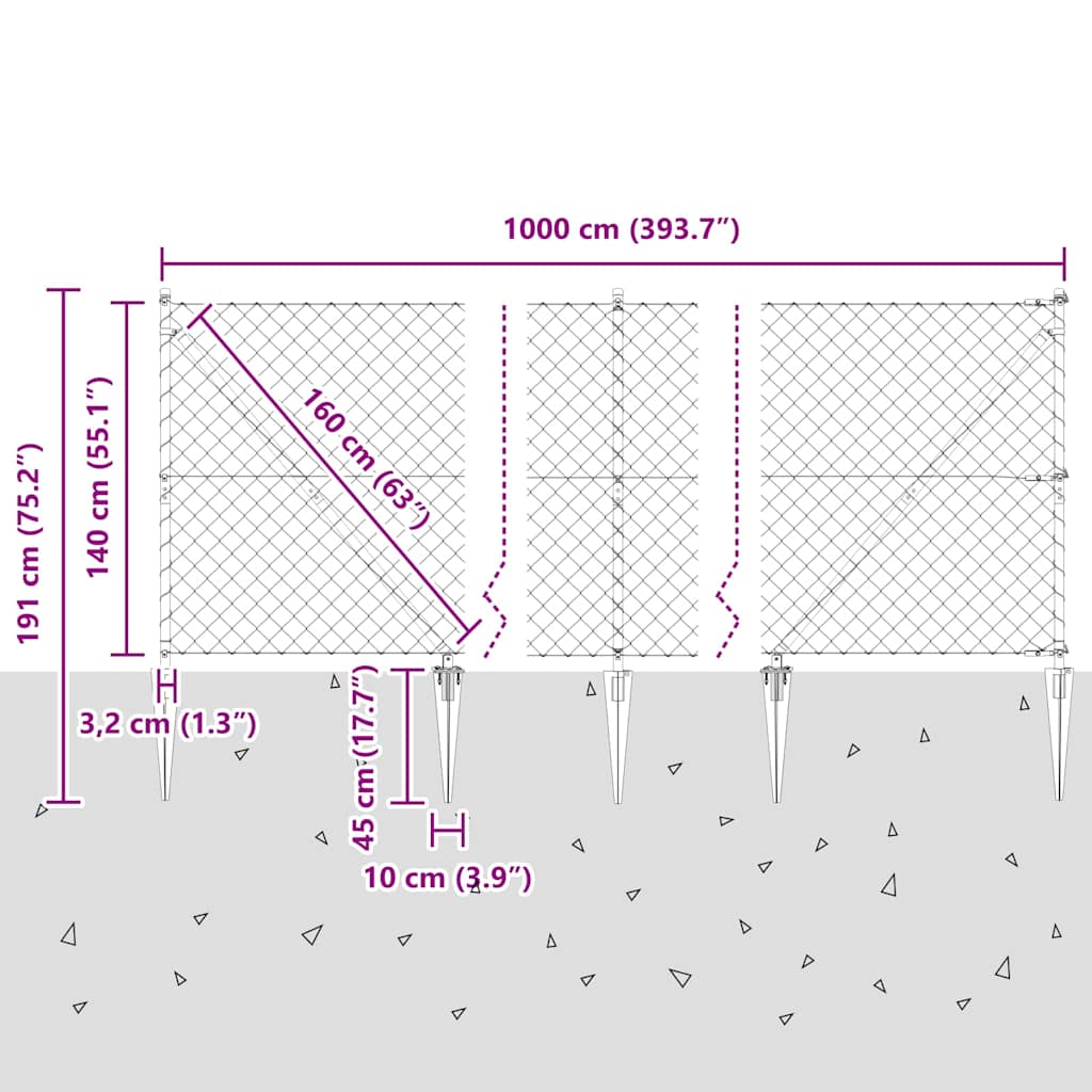 Fence Post Silver 10 x 1.4 m (60 x 60 mm mesh) Steel