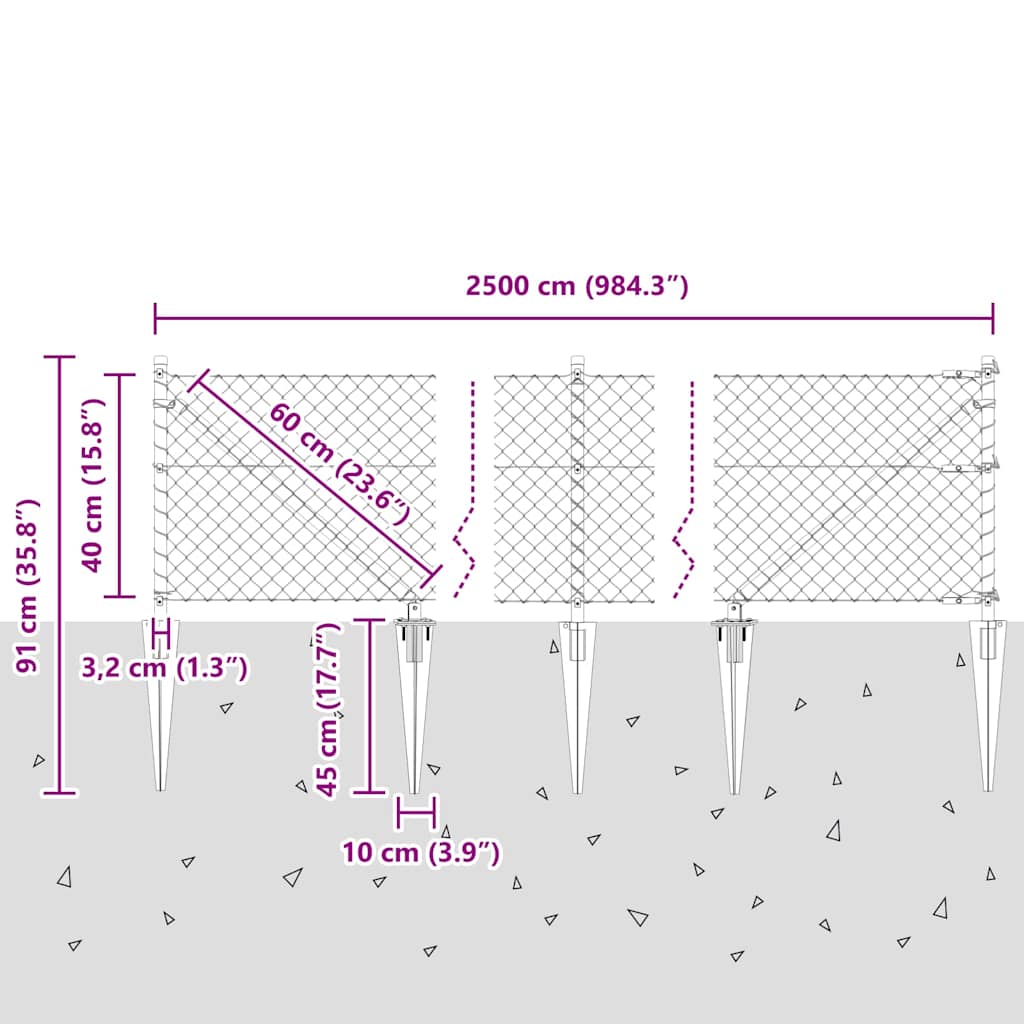 Fence Post Silver 25 x 0.4 m (40 x 40 mm mesh) Steel