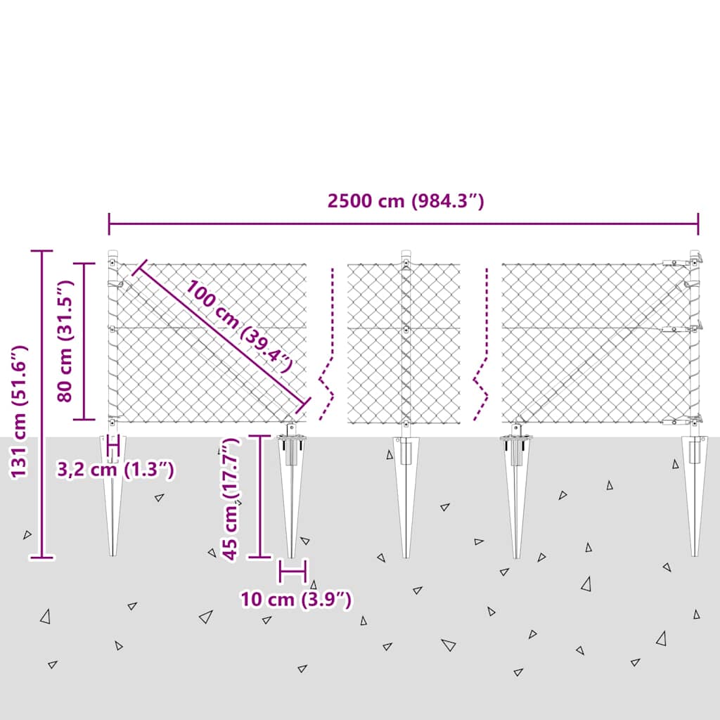 Fence Post Silver 25 x 0.8 m (40 x 40 mm mesh) Steel