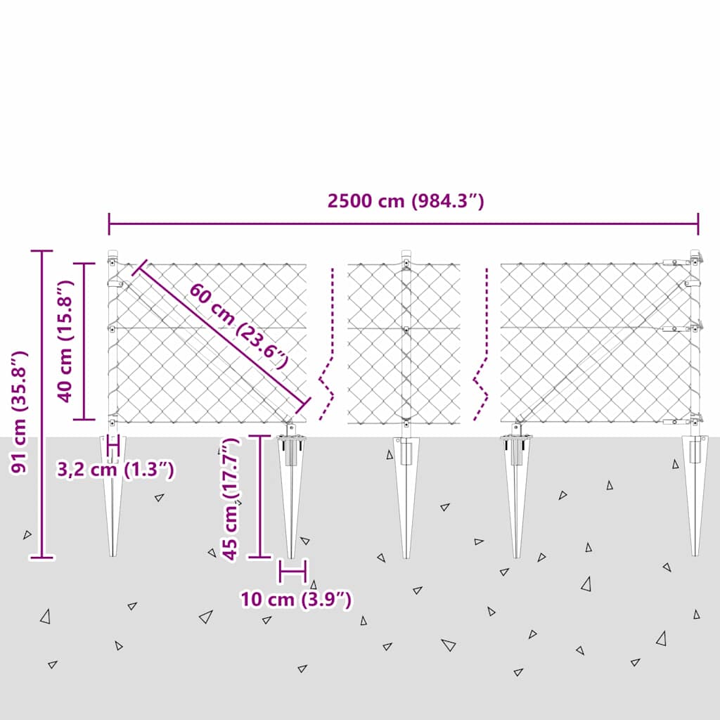 Fence Post Silver 25 x 0.4 m (60 x 60 mm mesh) Steel