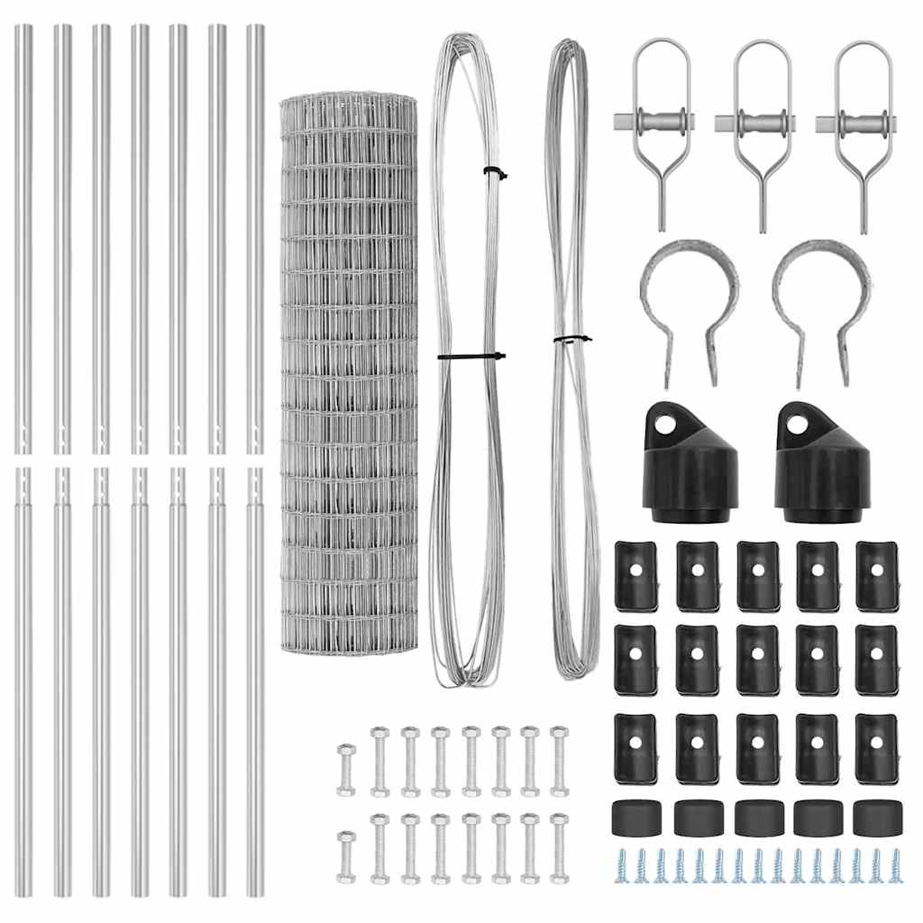 Fence with Posts Silver 1 x 10 m Steel
