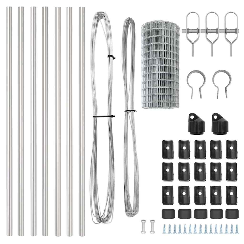 Fence with Post Silver 0.4 x 10 m Steel and PVC