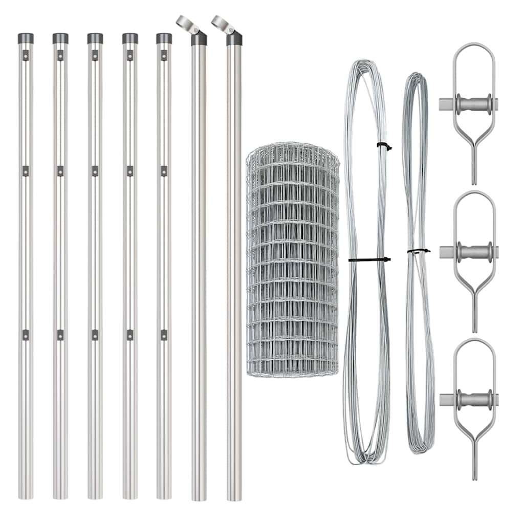 Fence with Post Silver 0.8 x 10 m Steel and PVC