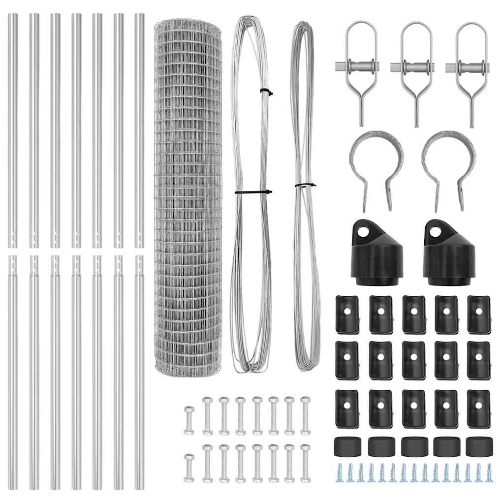 Fence with Post Silver 1.5 x 10 m Steel and PVC