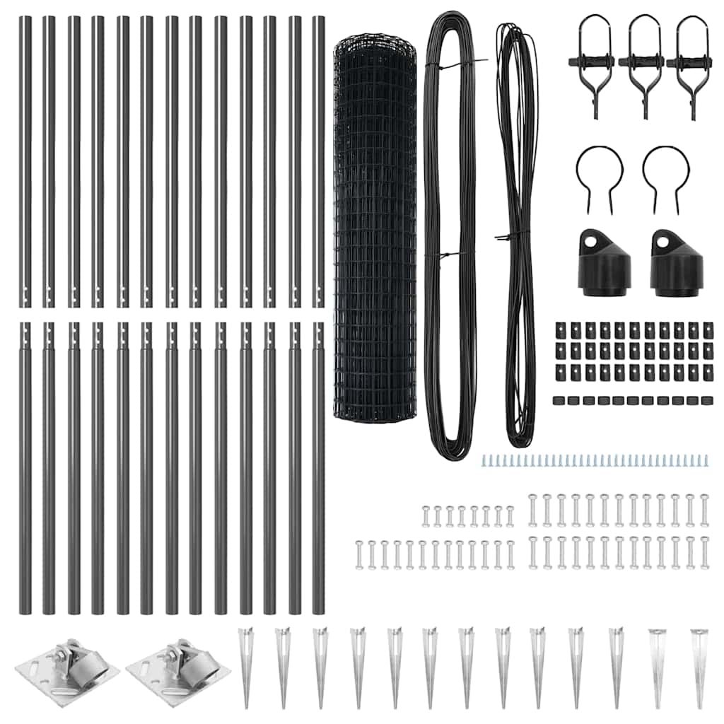 Fence with Posts Grey 1.2 x 25 m Steel