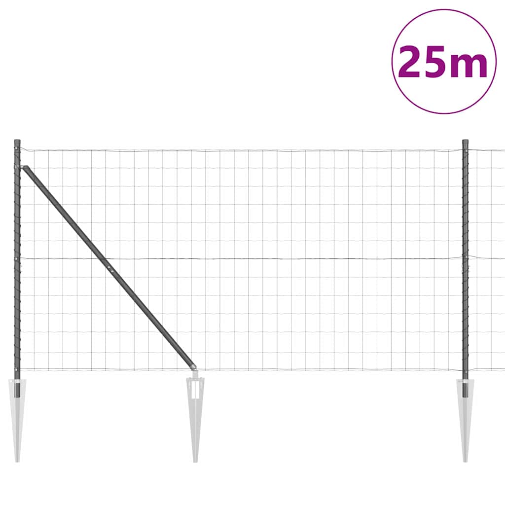 Fence with Posts Grey 1.2 x 25 m Steel