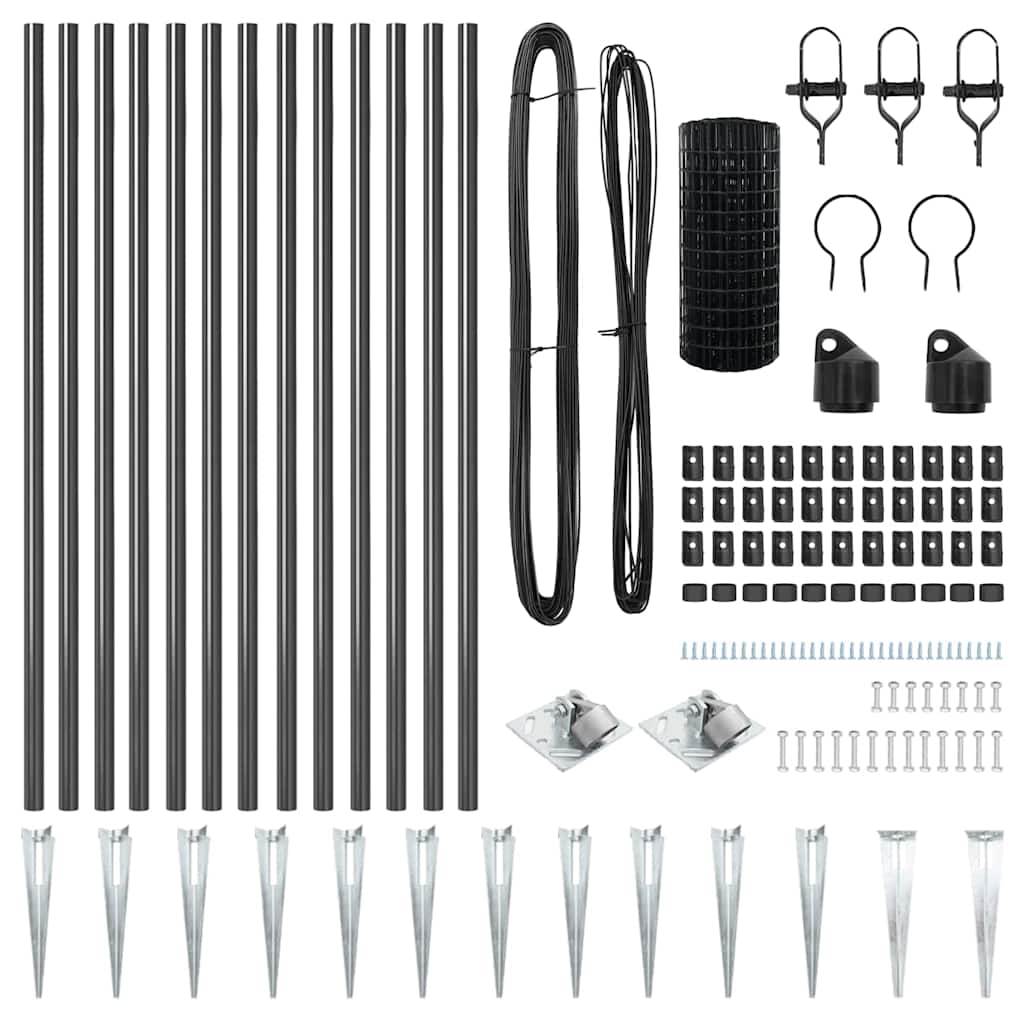 Fence with Post Grey 0.4 x 25 m Steel and PVC