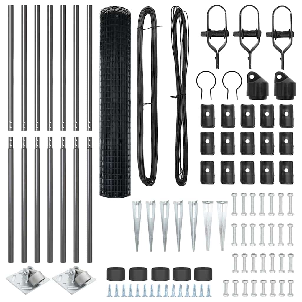 Fence with Posts Grey 1.6 x 10 m Steel