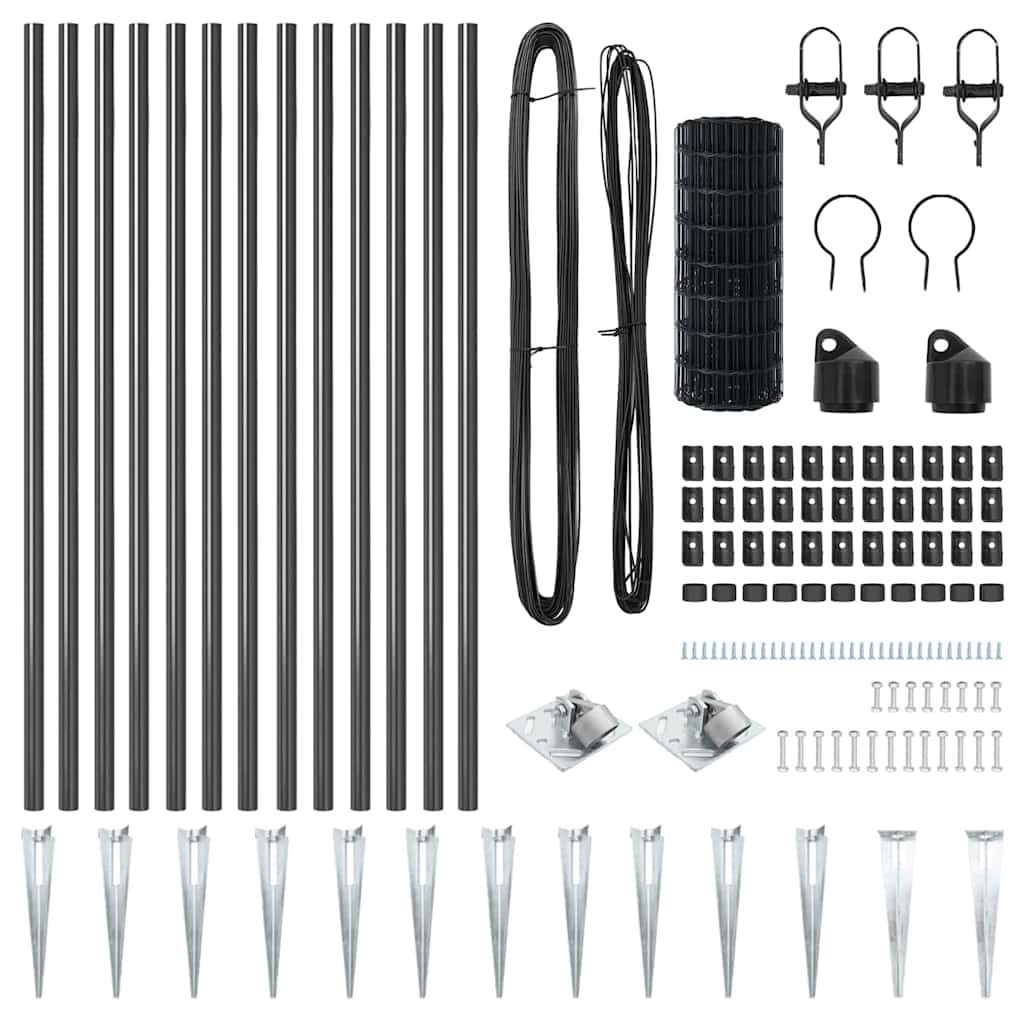 Fence with Posts Grey 0.8 x 25 m Steel