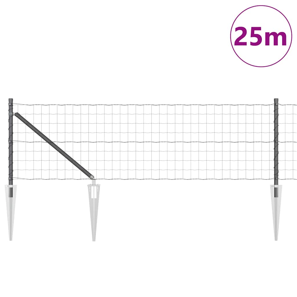 Fence with Posts Grey 0.8 x 25 m Steel