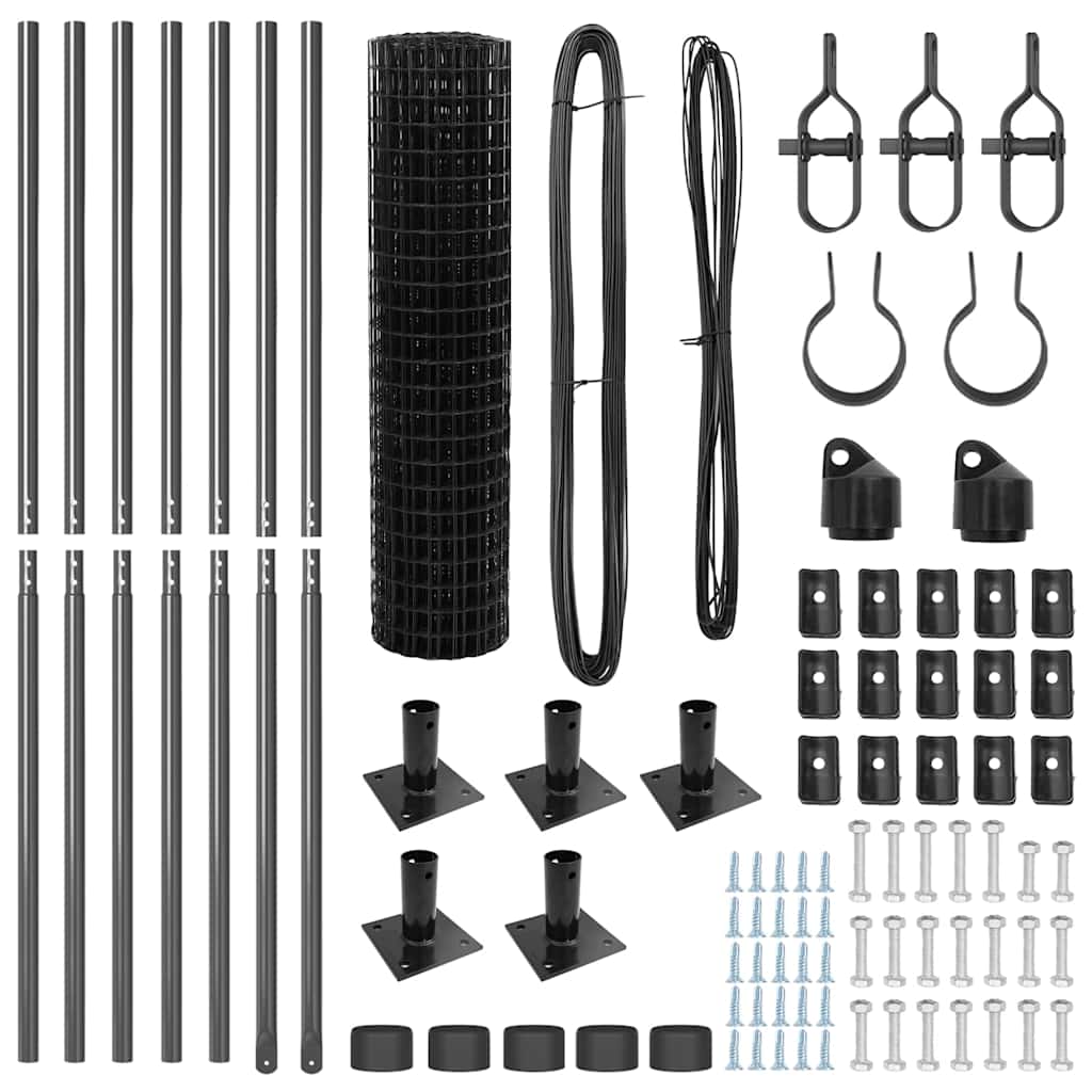 Fence with Post Grey 1.2 x 10 m Steel and PVC