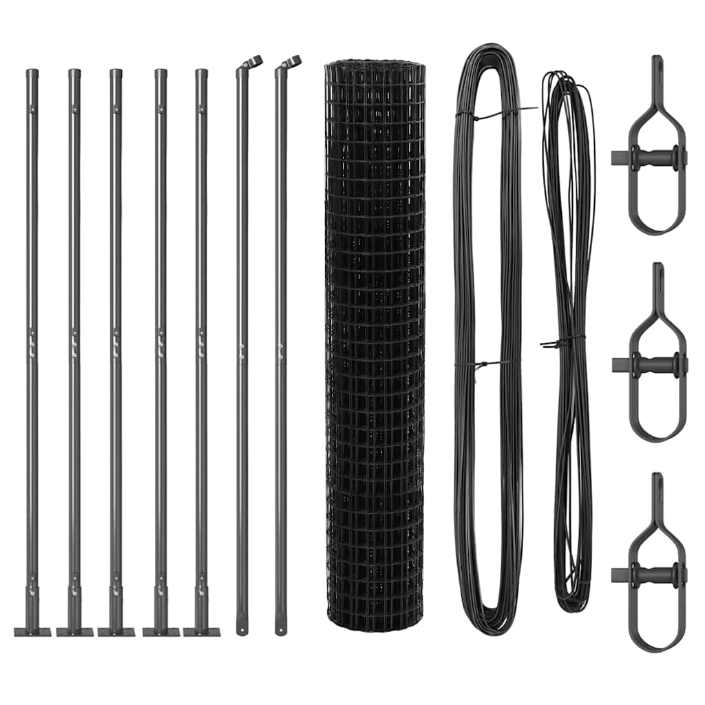 Fence with Posts Grey 1.5 x 10 m Steel