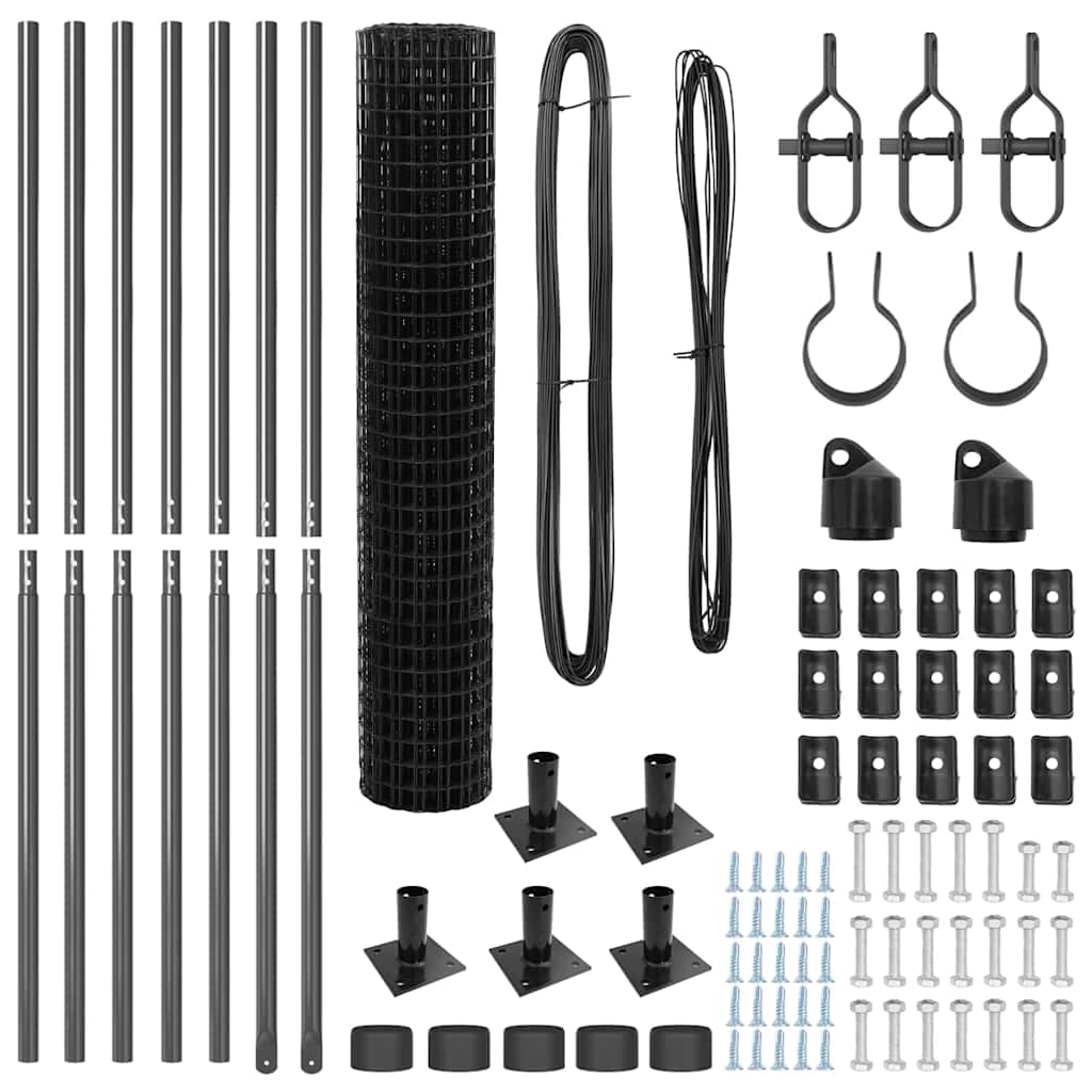 Fence with Posts Grey 1.5 x 10 m Steel