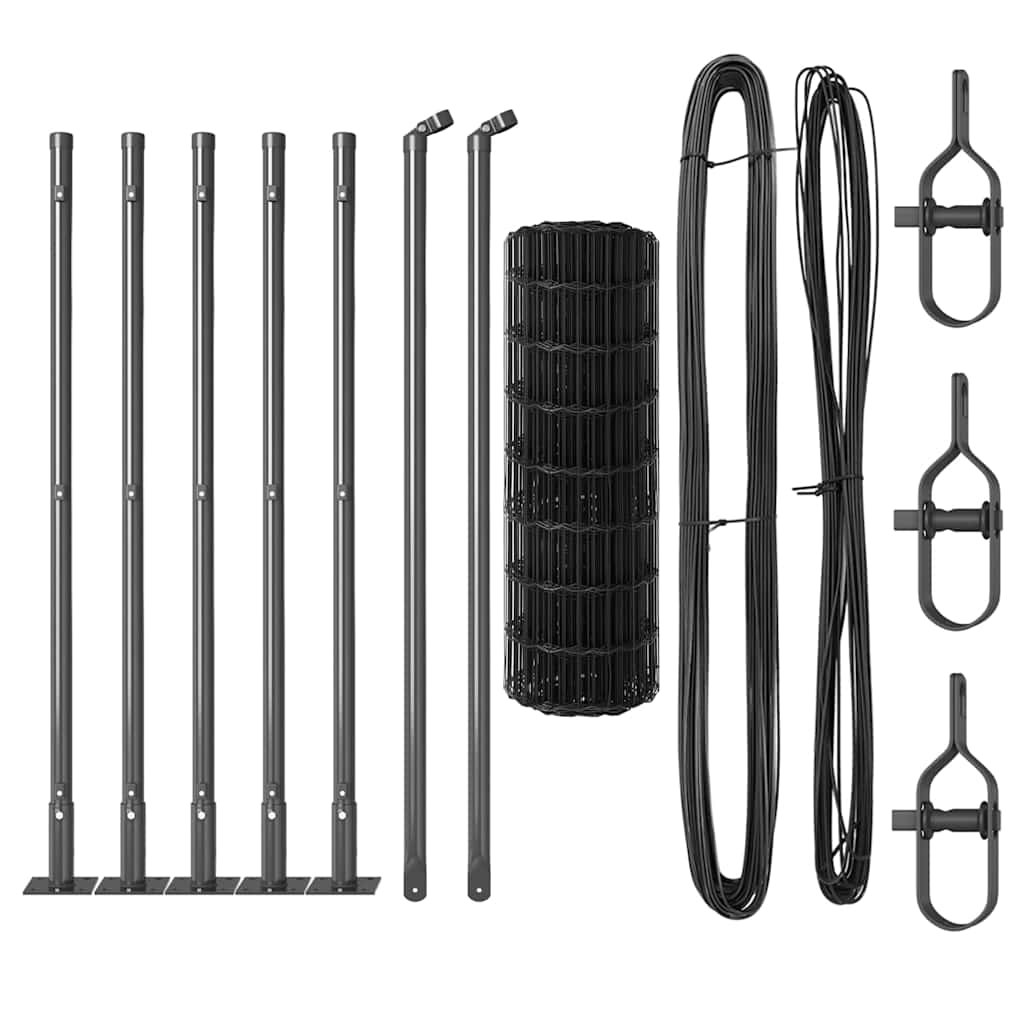 Fence with Post Grey 0.6 x 10 m Steel and PVC