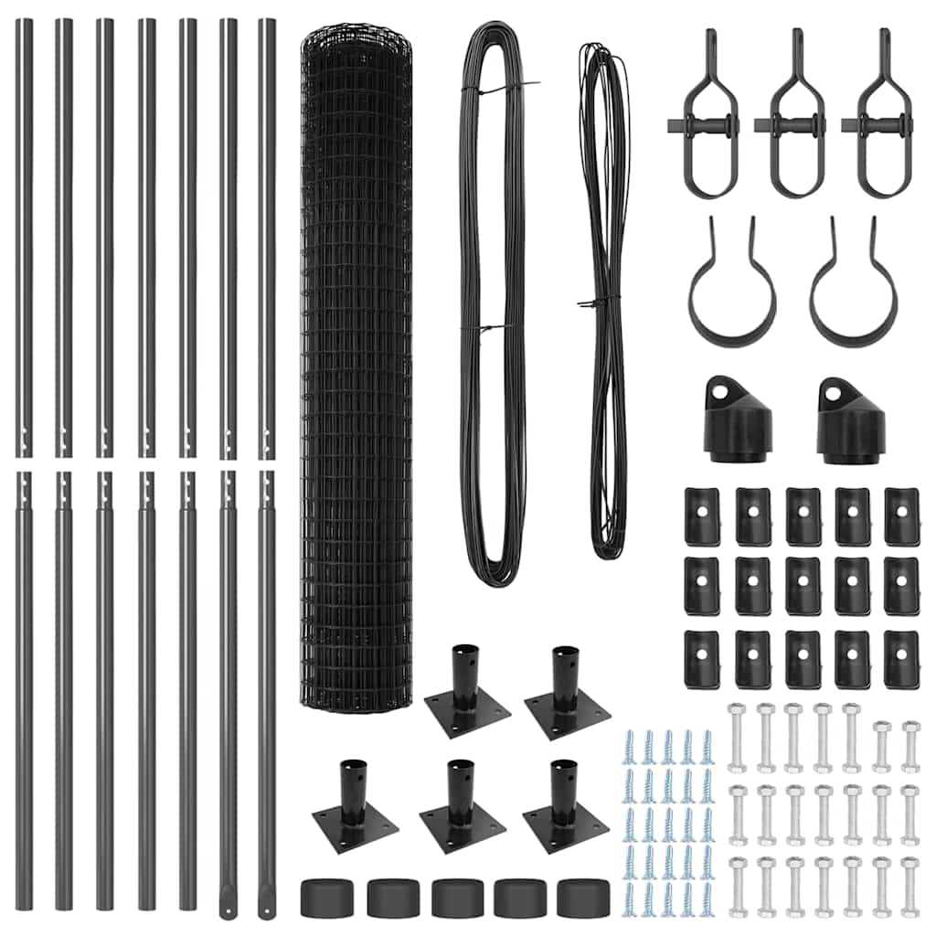 Fence with Posts Grey 1.4 x 10 m Steel