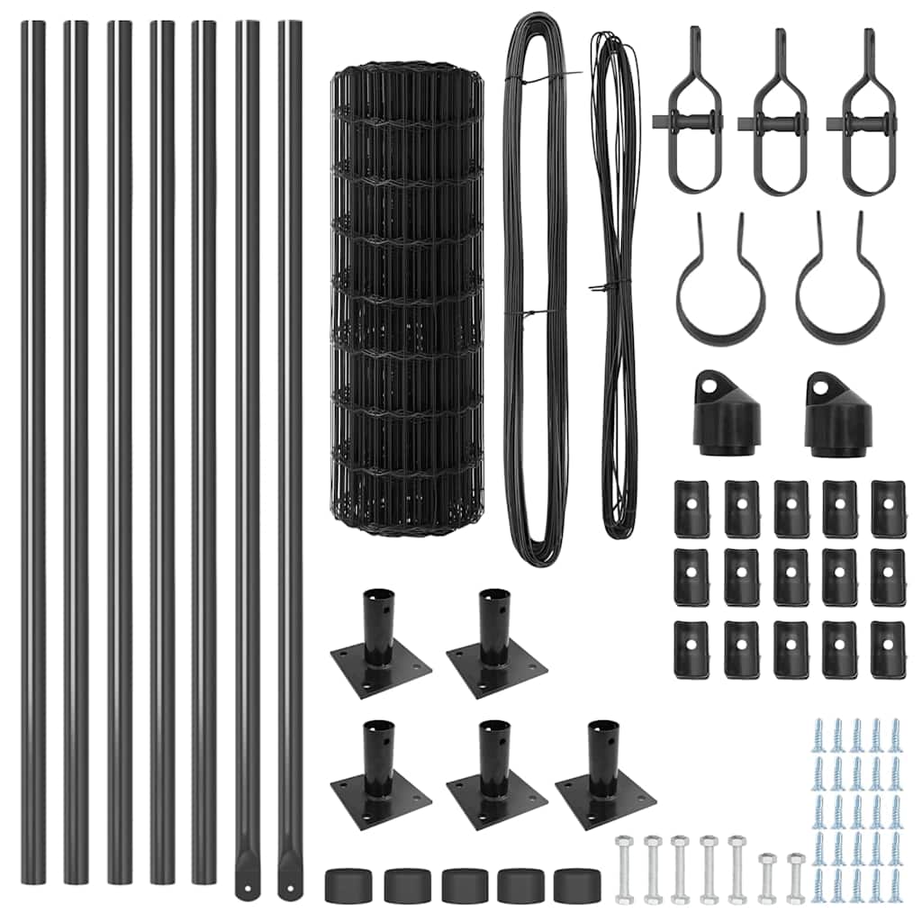 Fence with Post Grey 0.4 x 10 m Steel and PVC