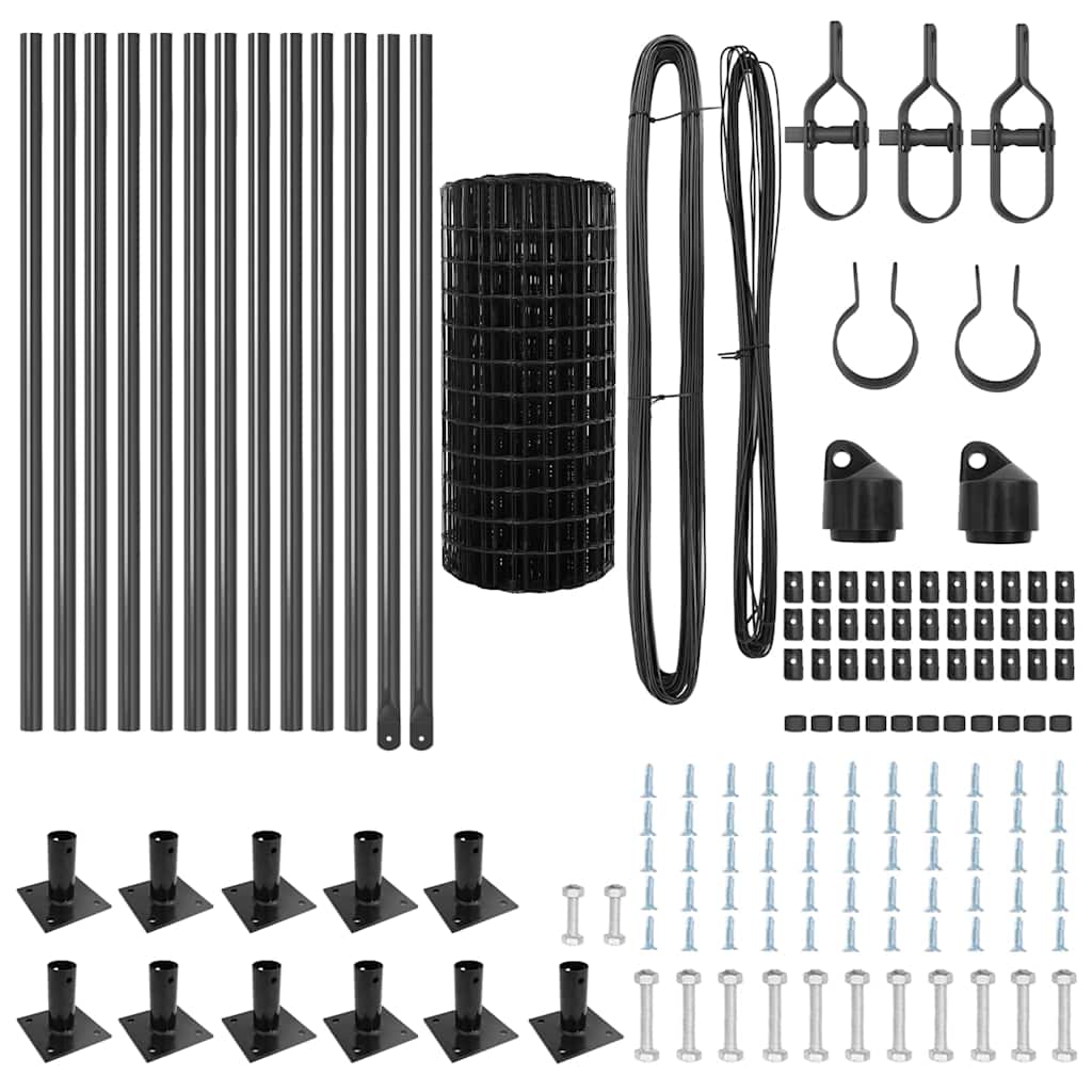 Fence with Post Grey 0.4 x 25 m Steel and PVC