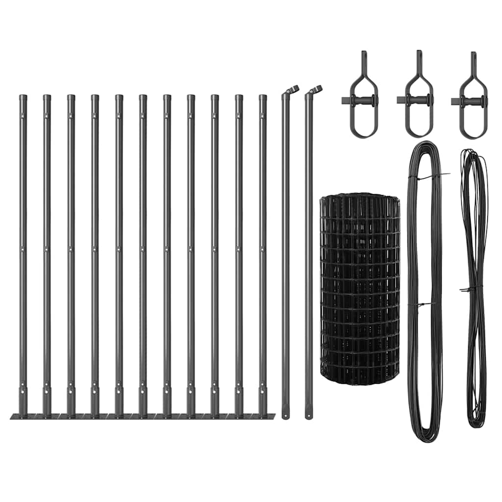 Fence with Post Grey 0.6 x 25 m Steel and PVC