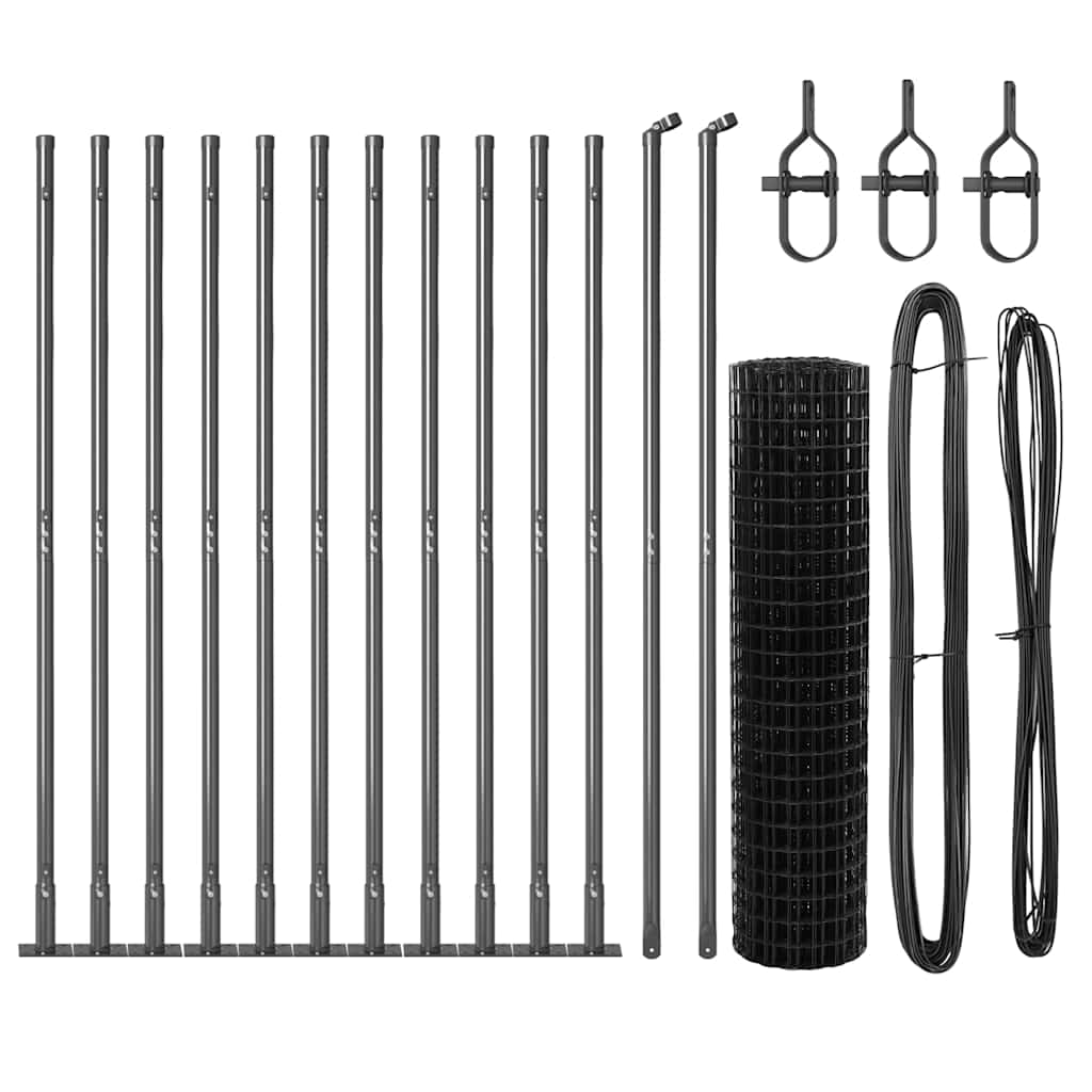 Fence with Posts Grey 0.8 x 25 m Steel