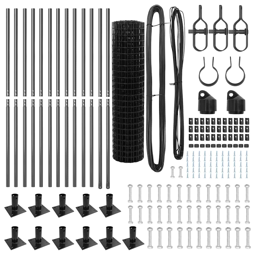 Fence with Posts Grey 0.8 x 25 m Steel
