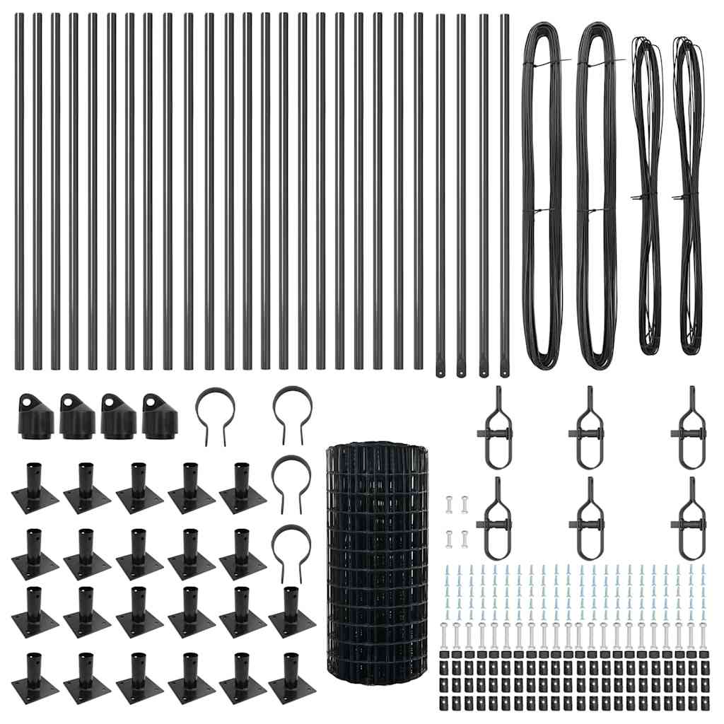 Fence with Posts Grey 0.6 x 50 m Steel