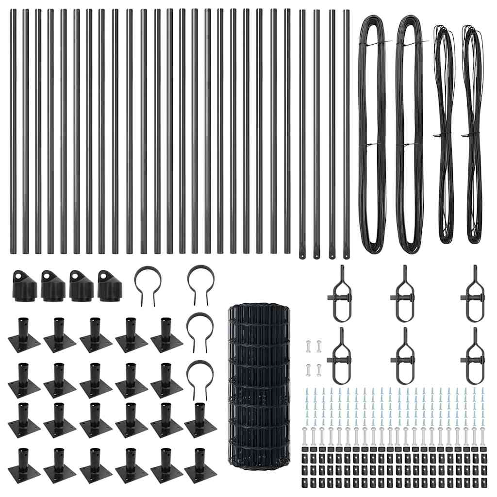 Fence with Posts Grey 0.6 x 50 m Steel