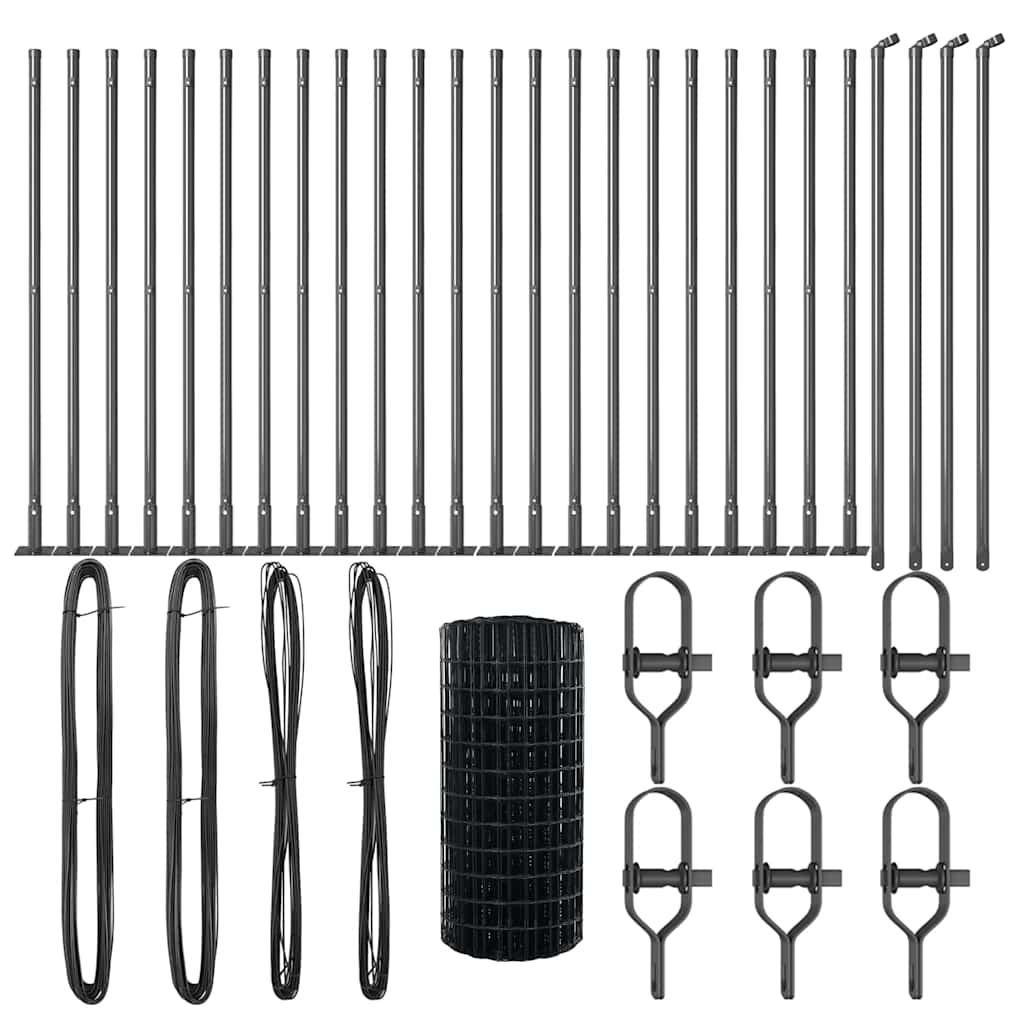 Fence with Post Grey 0.6 x 50 m Steel and PVC