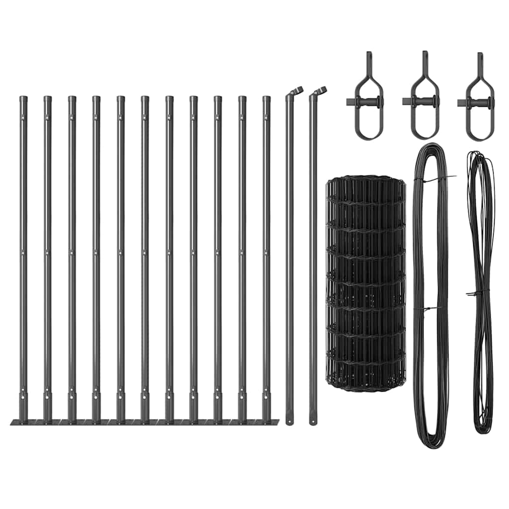 Fence with Posts Grey 0.4 x 25 m Steel