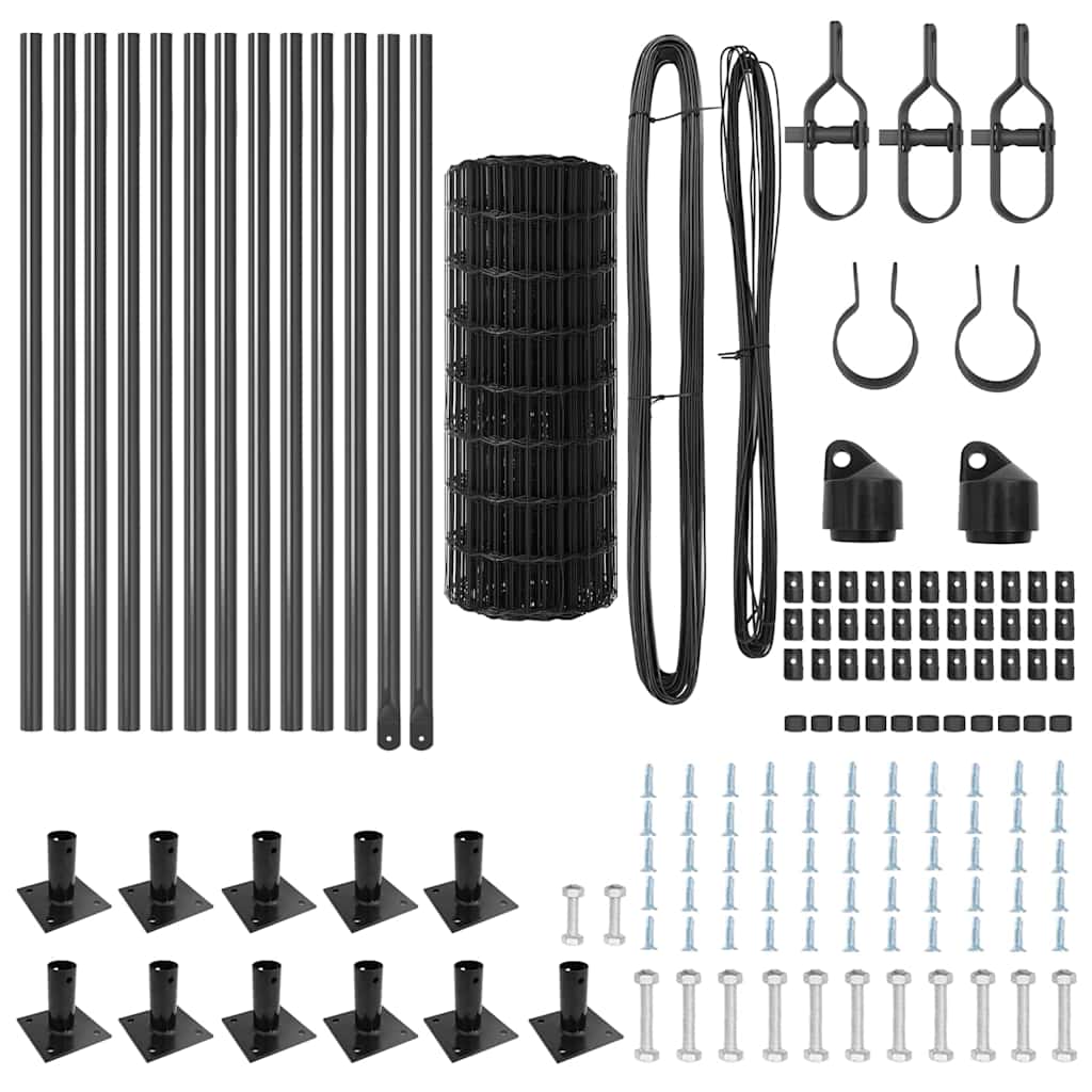 Fence with Posts Grey 0.4 x 25 m Steel