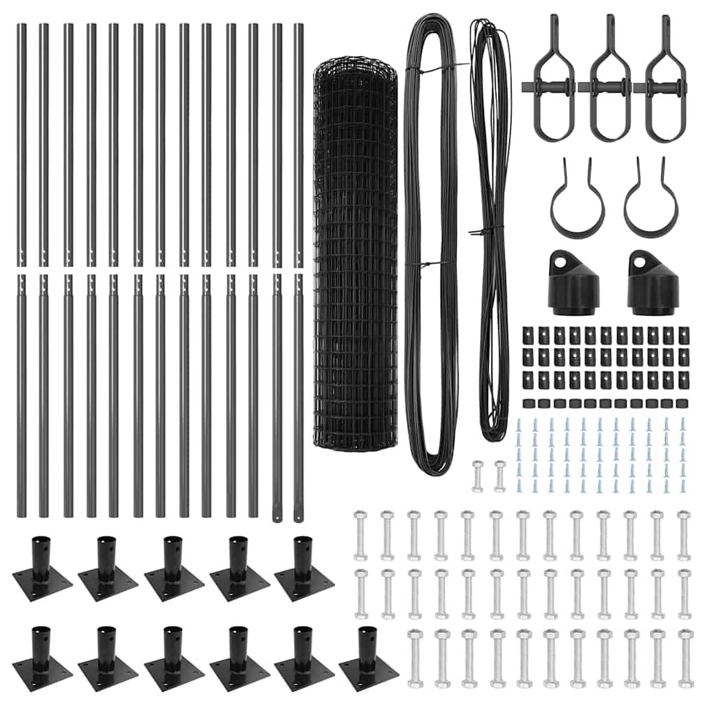 Fence with Posts Grey 1.2 x 25 m Steel