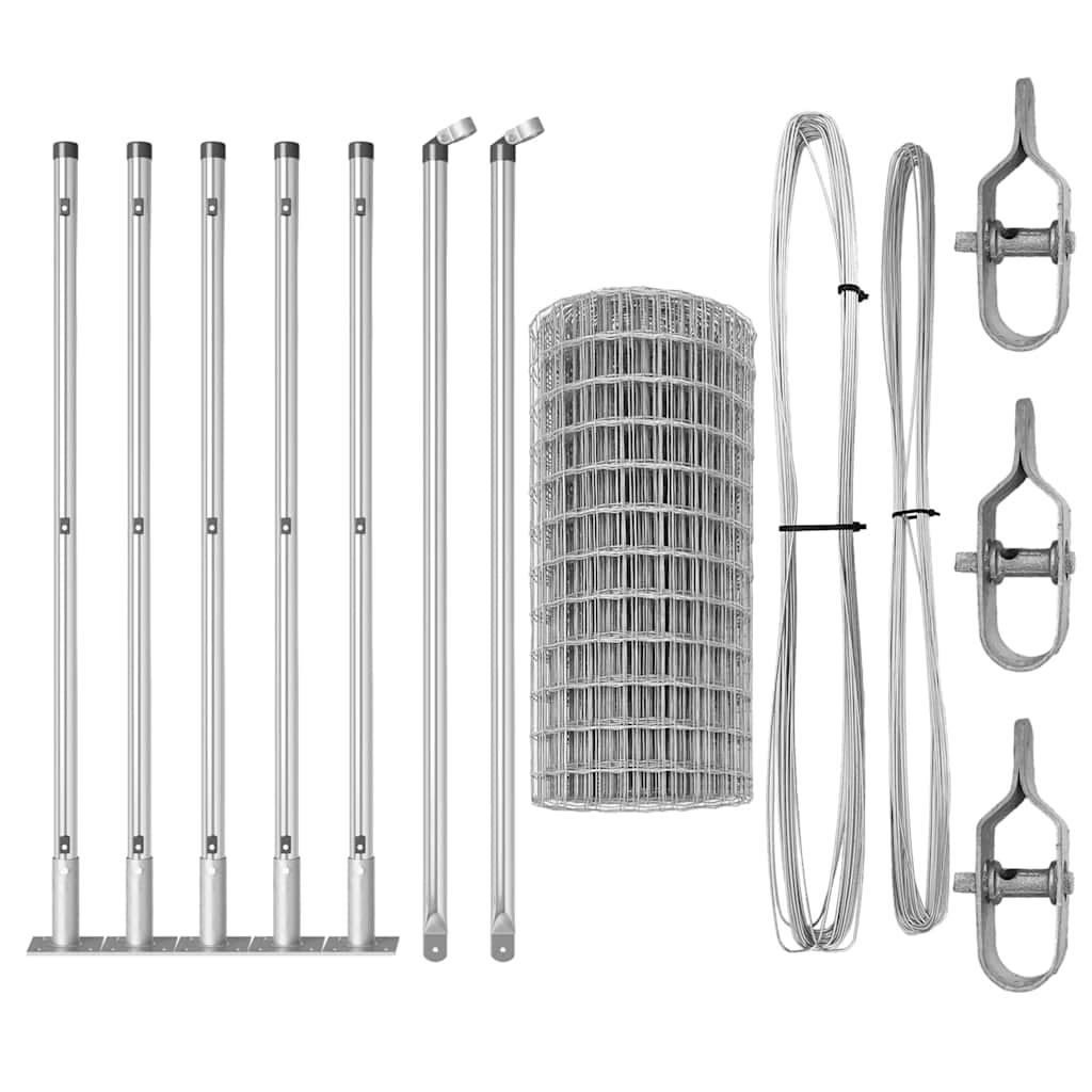 Fence with Post Silver 0.4 x 10 m Steel