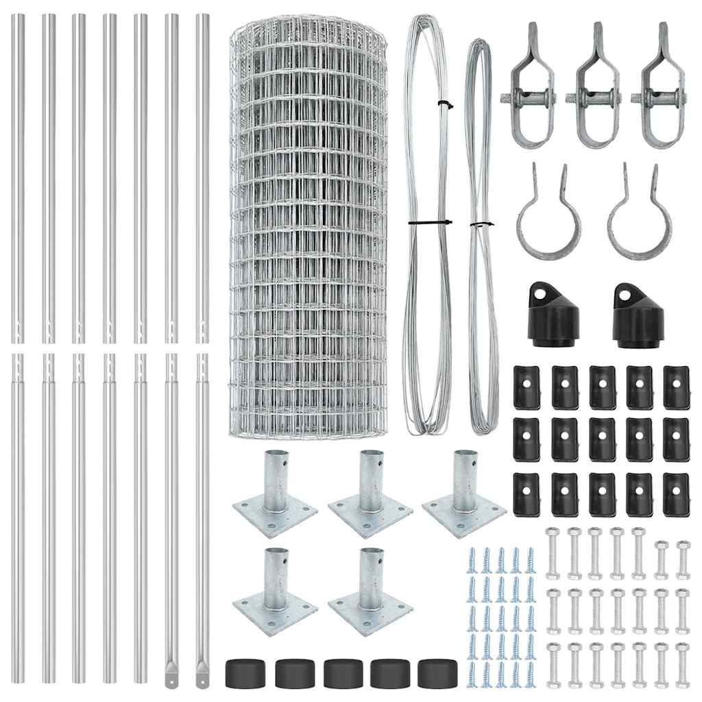 Fence with Post Silver 1.4 x 10 m Steel