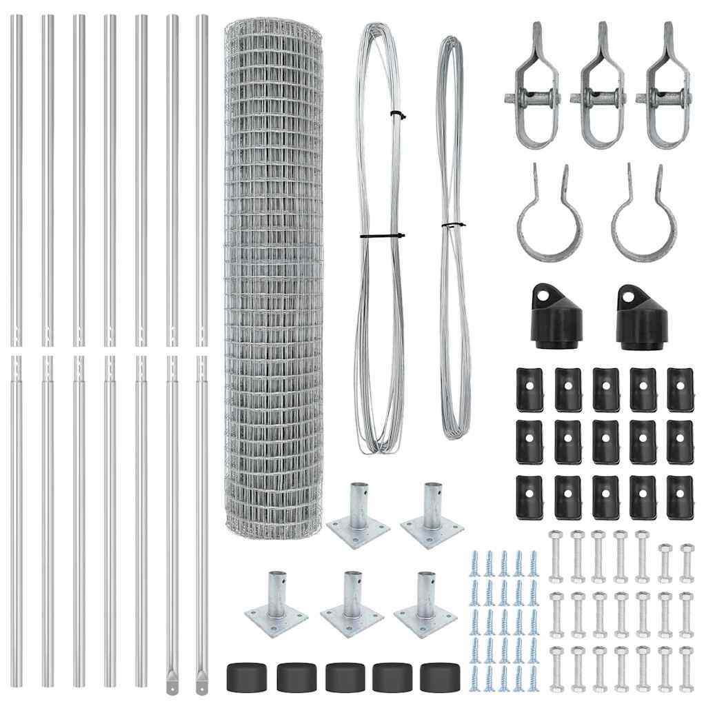 Fence with Posts Silver 1.5 x 10 m Steel