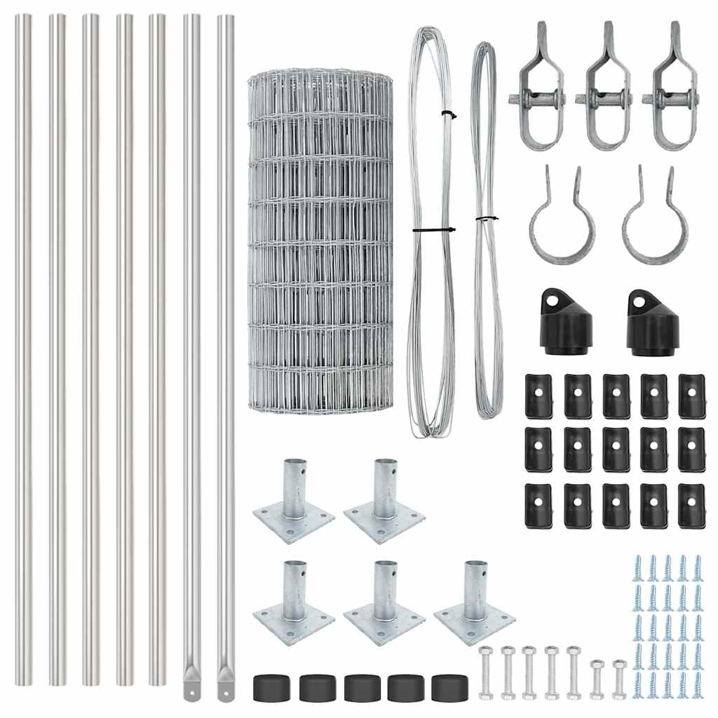 Fence with Post Silver 0.6 x 10 m Steel