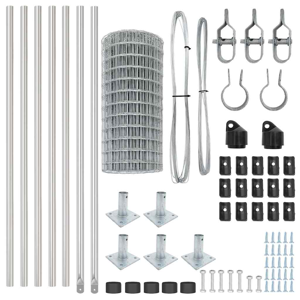 Fence with Post Silver 0.6 x 10 m Steel