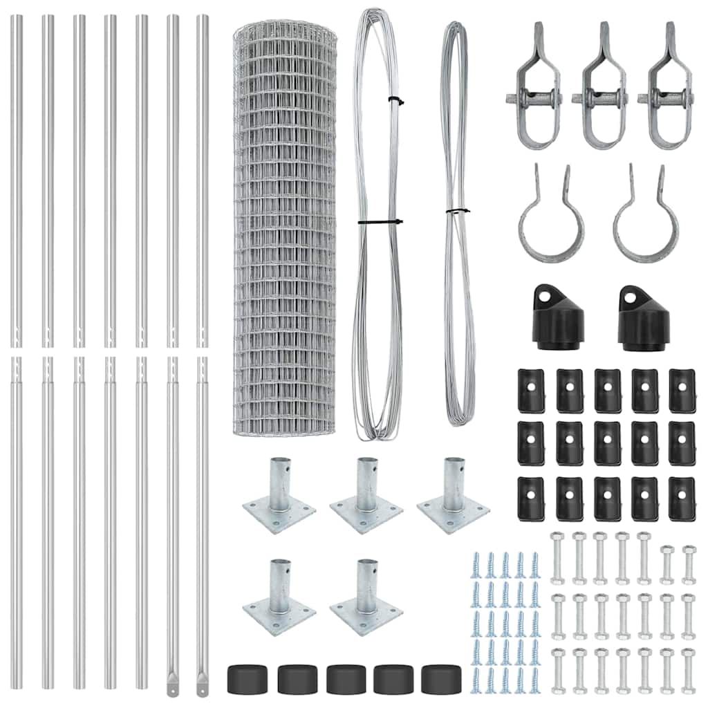 Fence with Post Silver 0.8 x 10 m Steel